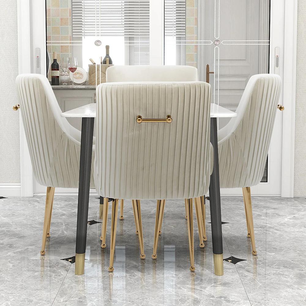 SEYNAR-Ensemble de 4 chaises de salle à manger ou de vanité en velours plissé, avec poignée arrière