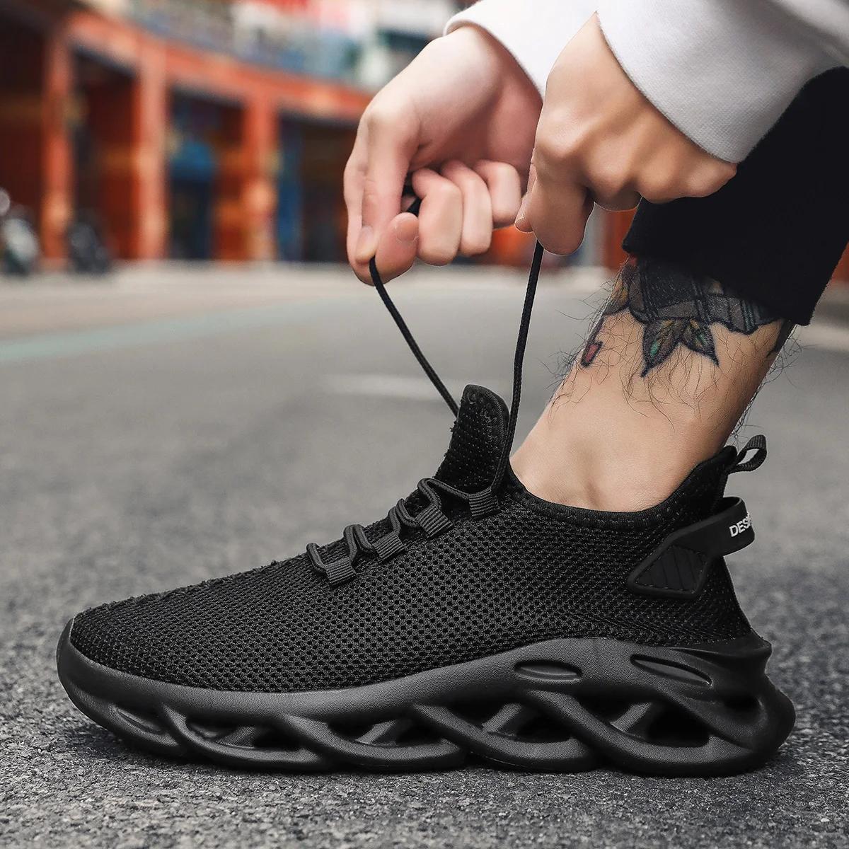 Hommes chaussures de sport décontractées respirant léger baskets en plein air maille noir chaussures