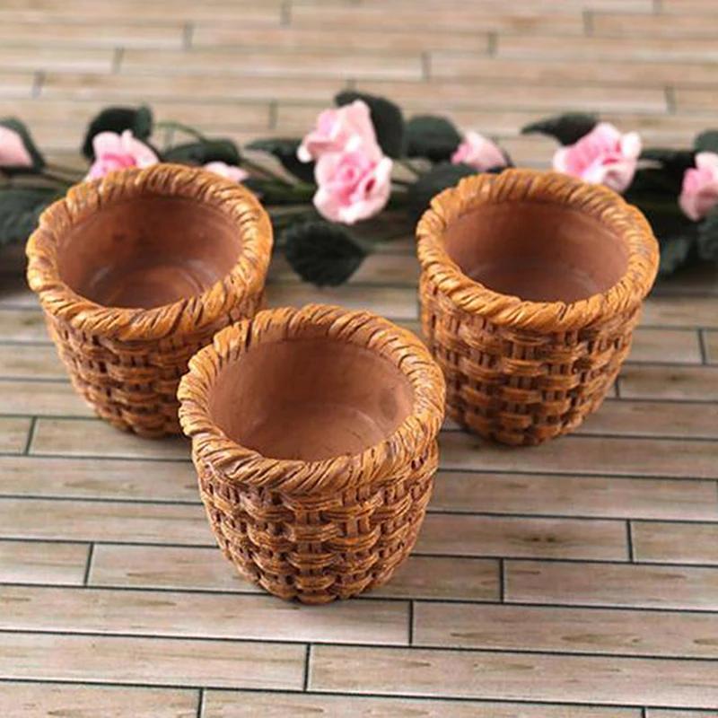 Mini panier de rangement des aliments et légumes tissé à la main, maison de courses mignonnes, cadre