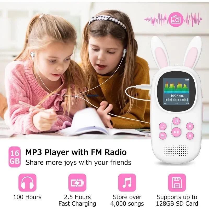 Lecteur de musique MP3 pour enfants, mignon lapin, lecteur de musique pour enfants avec BT, MP3 et M