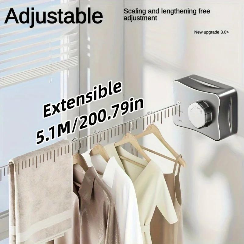 Corde à linge en acier inoxydable 304, corde à linge rétractable de 5.1 mètres, corde de séchage Inv