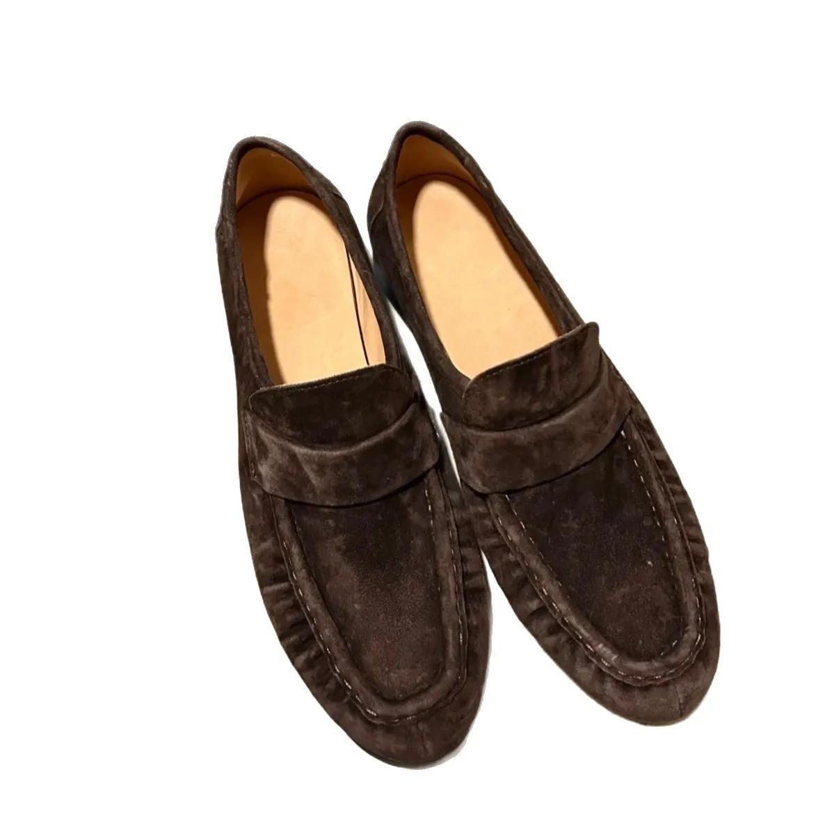 Mocassins en daim pour femmes, chaussures plates décontractées à enfiler, confortables, à talon bas,