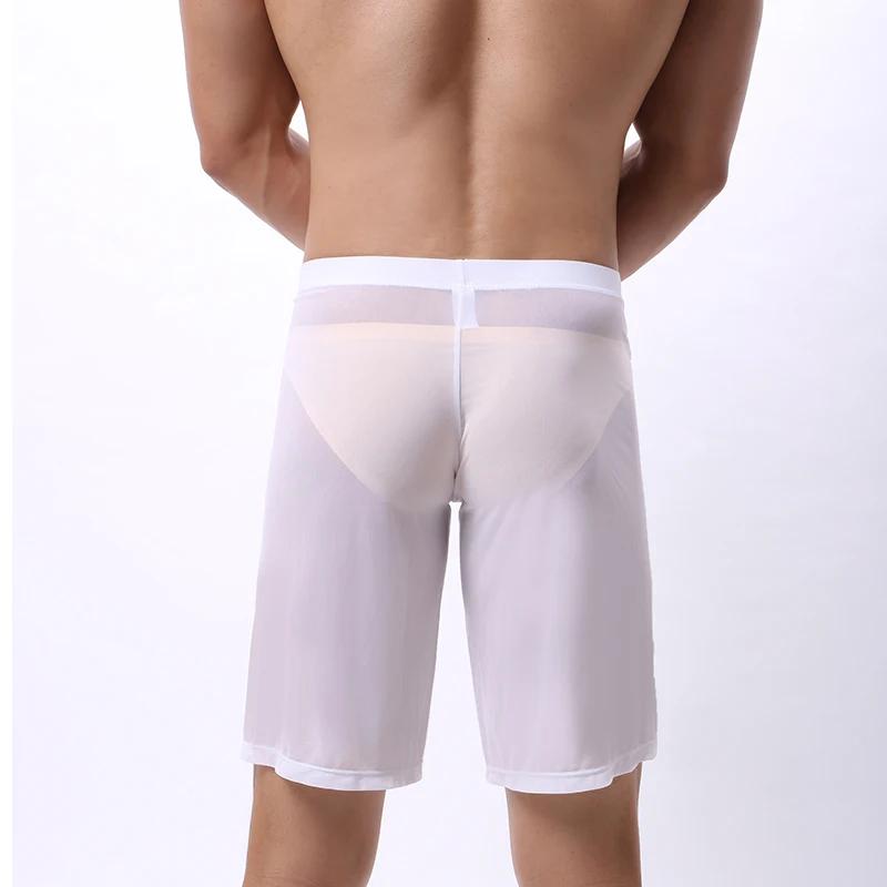 Boxer pour hommes, jambes longues, respirant, en maille transparente, pour entraînement sportif, séc