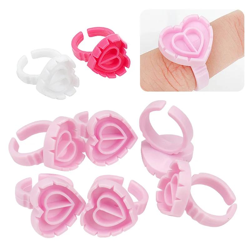 Porte-anneau de colle jetable pour cils, 100 pièces, tasse en plastique en forme de cœur, support de