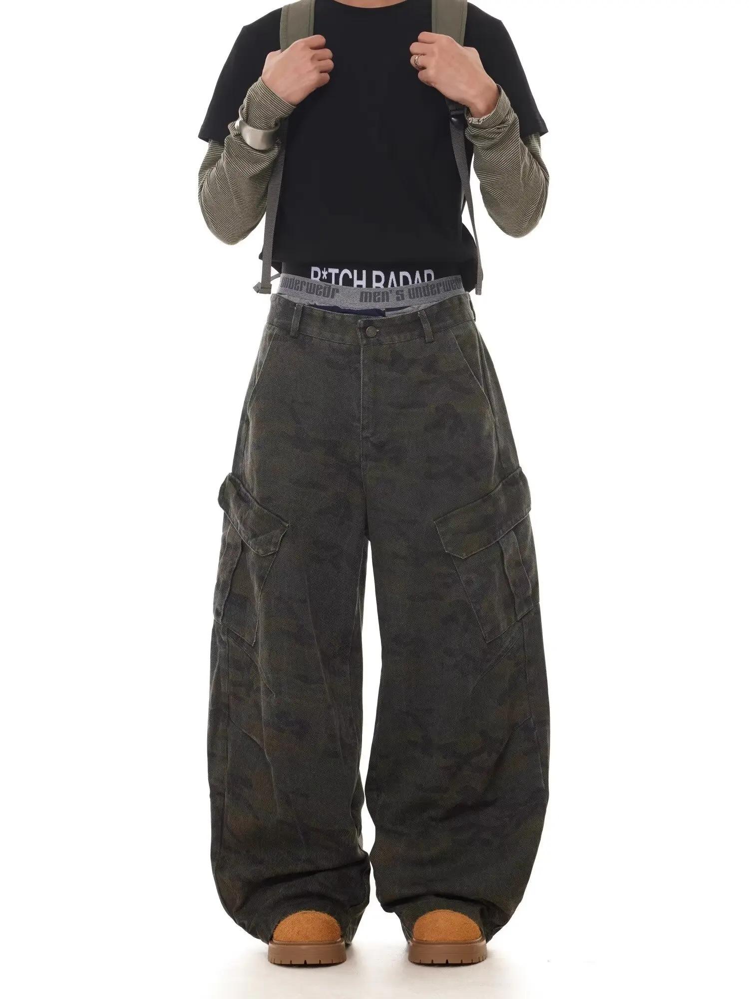 Américain rétro multi-poches Camouflage Silhouette cimandre jean Niche Baggy jambe large faucille pa