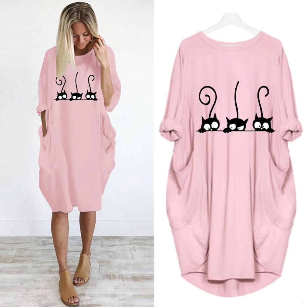 Robe ample à manches longues pour femmes, grande taille, automne hiver, décontractée, col rond, coul
