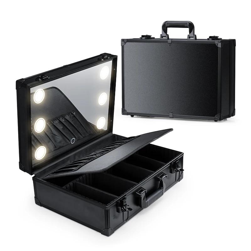 Étui éclairé de voyage pour maquillage avec grand miroir lumineux LED, organisateur de sac Coetic, r