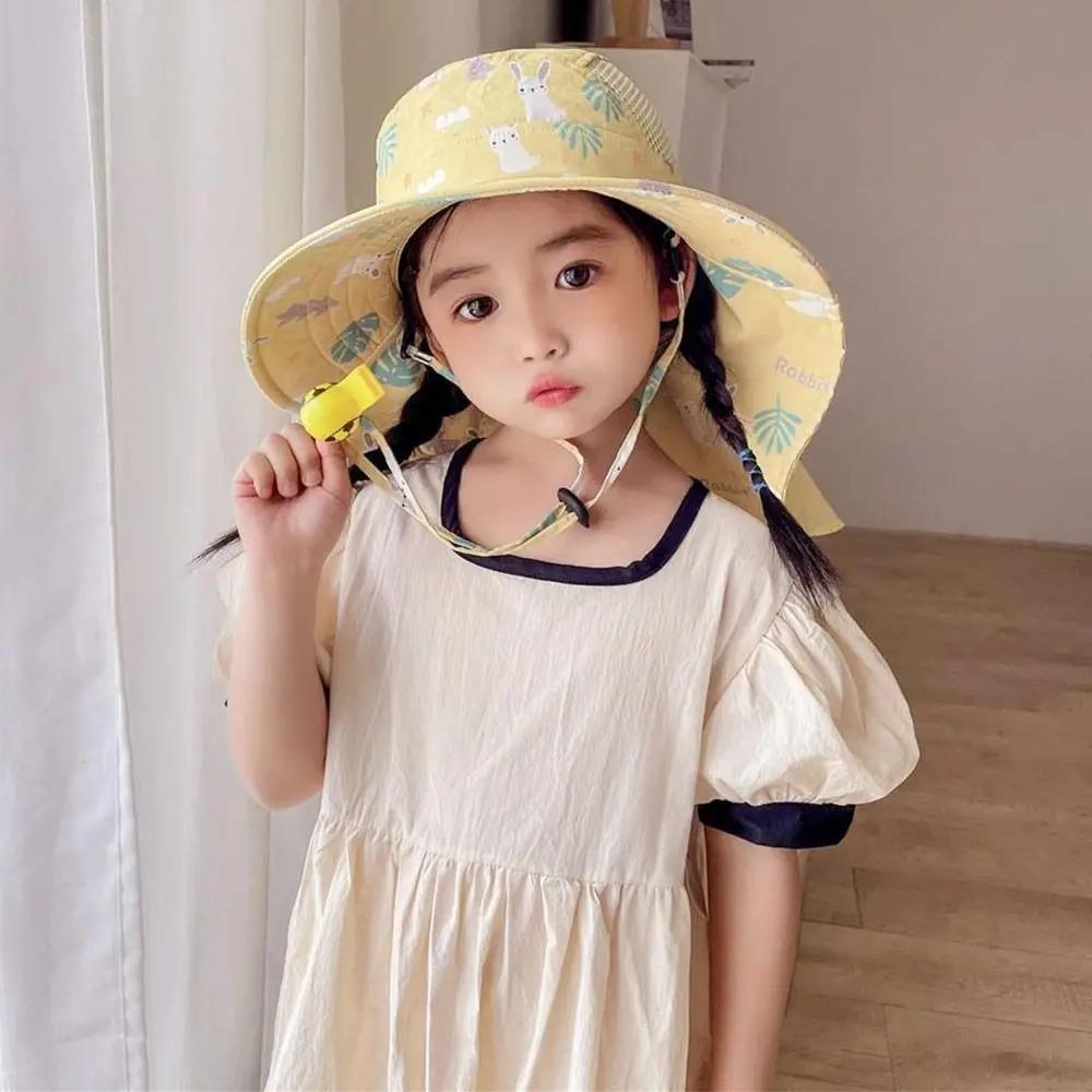 Chapeau de soleil d'été Anti UV pour enfants, casquette seau avec sifflet pour filles et garçons, co