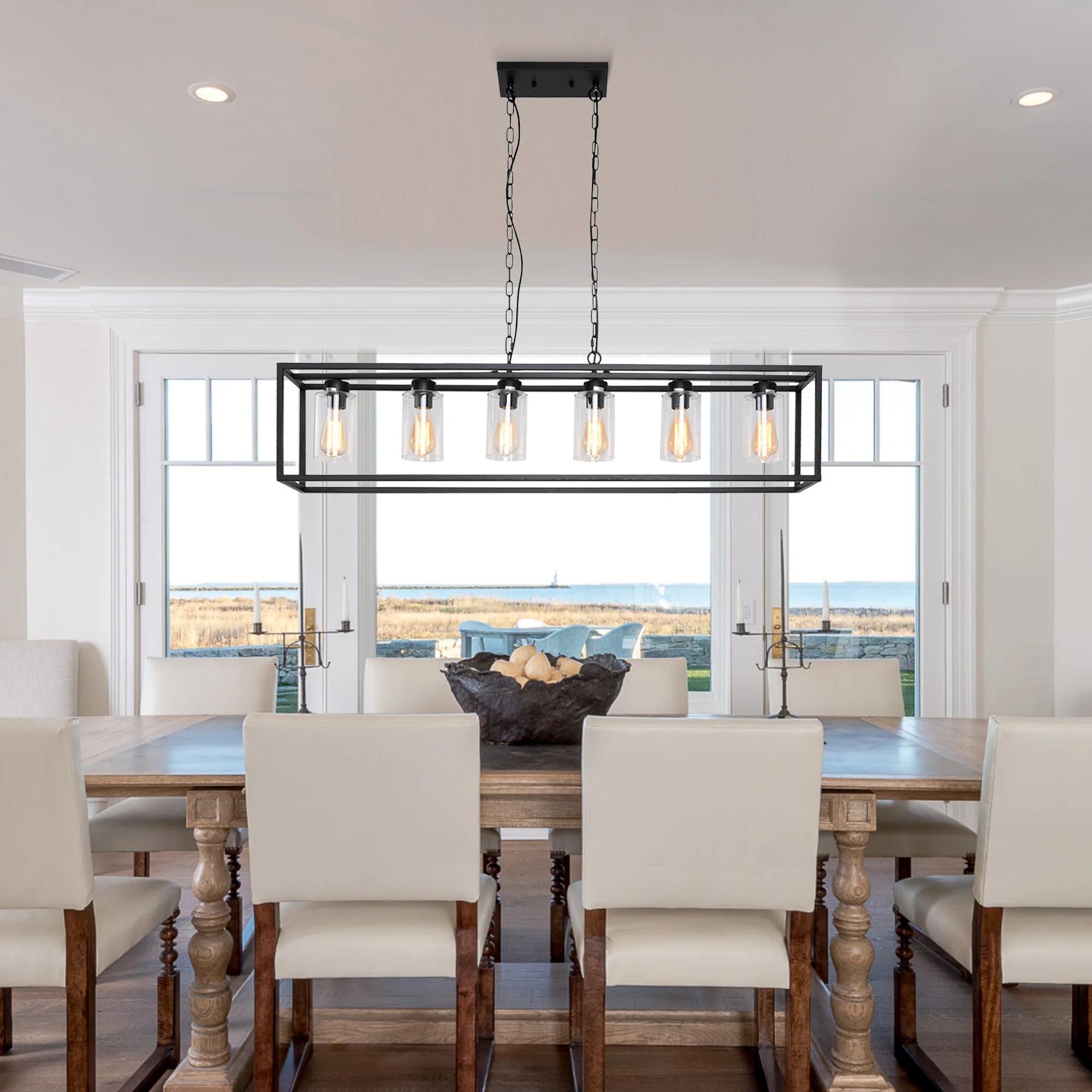 Lustres rectangulaires avec abat-jour en verre, luminaires de salle à manger, îlot de cuisine, lampe