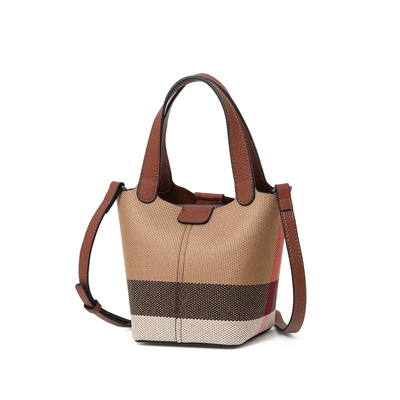 Sac à main à carreaux en toile de vache véritable, nouveau sac à bandoulière rétro à bandoulière dét