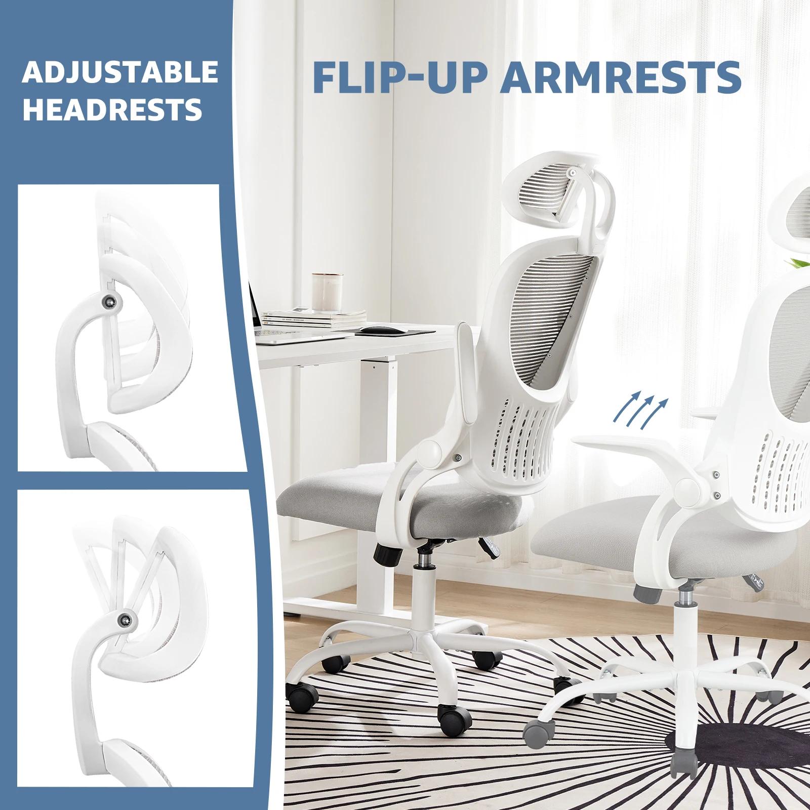 JHK – chaise de bureau ergonomique en maille, bras rabattables, appui-tête réglables, Support lombai