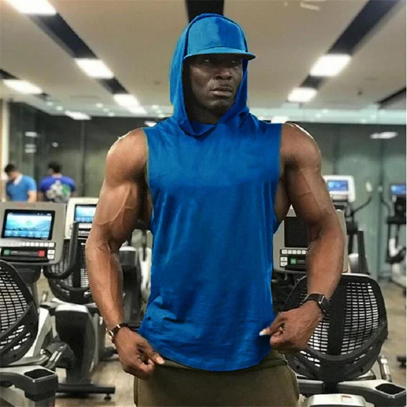 Débardeurs à capuche sans manches pour hommes, en coton respirant, pour la course, le sport, la musc
