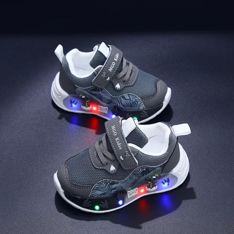Mgo Kidss Printemps et Automne Chaussures lumineuses pour enfants Chaussures pour garçons dinosaures