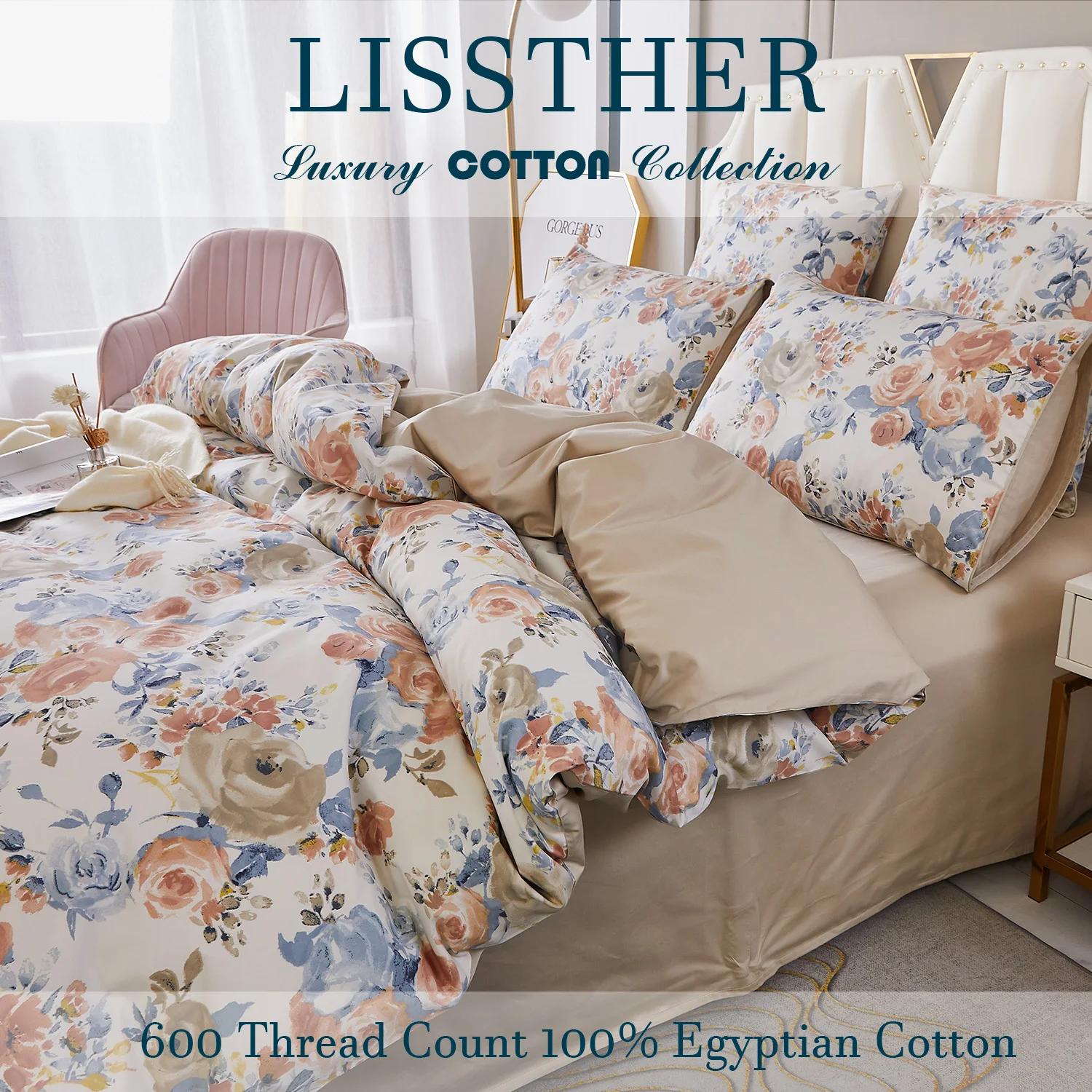 Ensemble de housse de couette 3 pièces 600TC 100% coton égyptien, imprimé Floral de jardin Vintage,