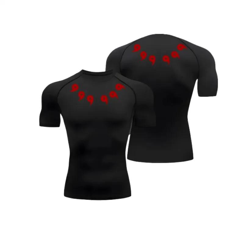 T-shirt de compression pour homme, style anime, haute élasticité, manches courtes, anti-UV, ajusté p