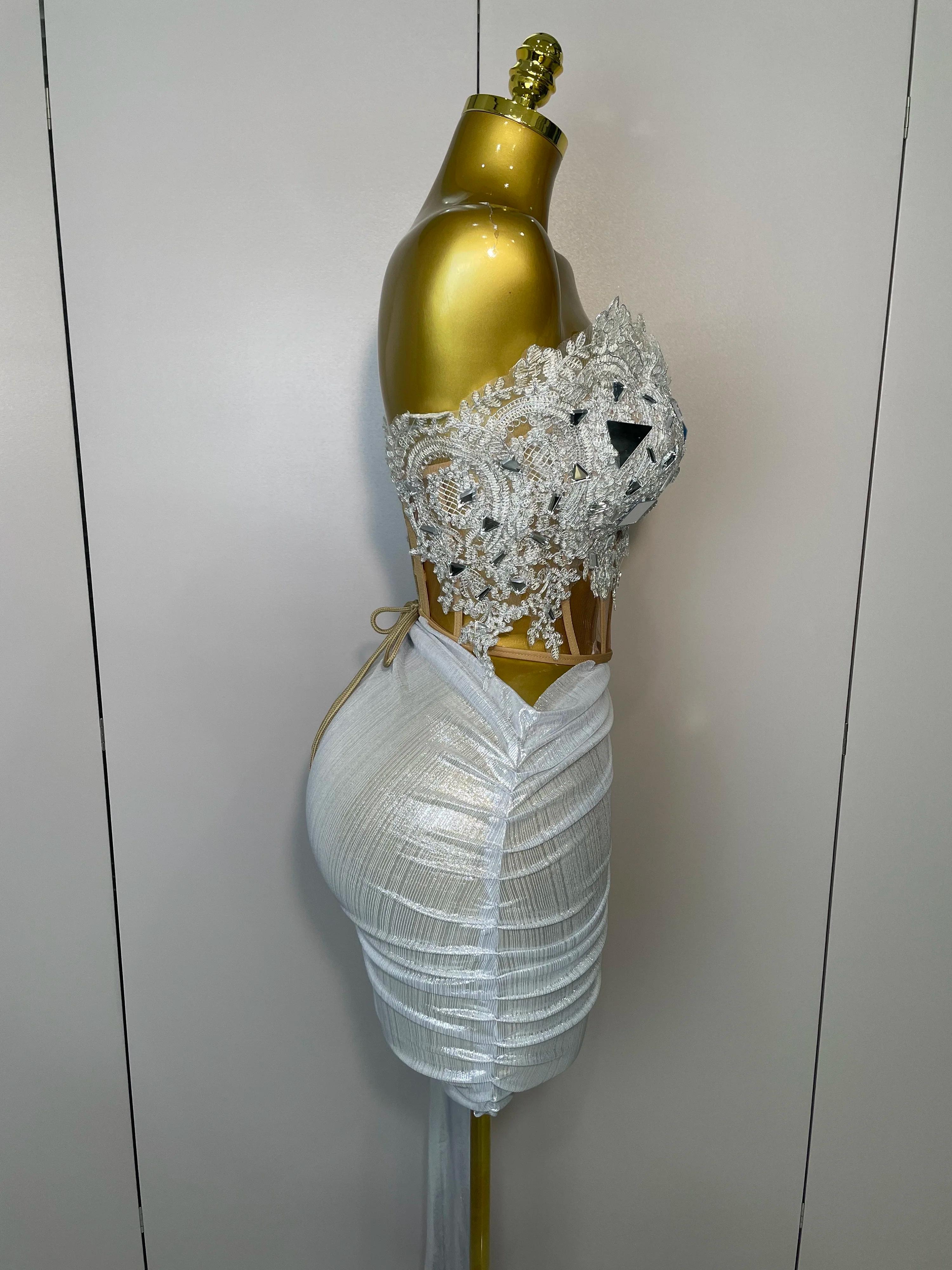 Robe courte sans bretelles à paillettes argentées scintillantes, ensemble de 2 pièces pour femmes, f
