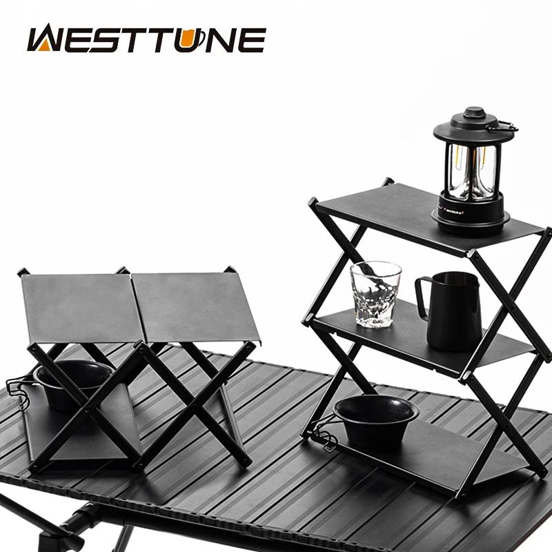 WESTTUNE Camping support à trois niveaux extérieur pliant étagère de rangement Portable organiseur d
