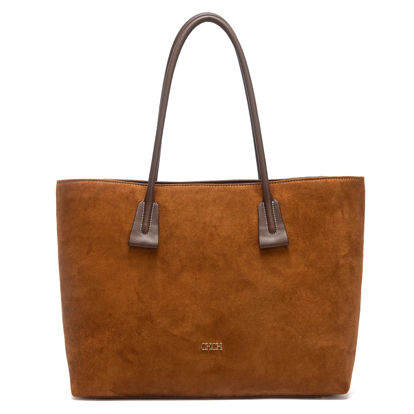 Sac fourre-tout CHCH pour femme, collection Printemps 2026, marron velours, grande capacité, sac à m