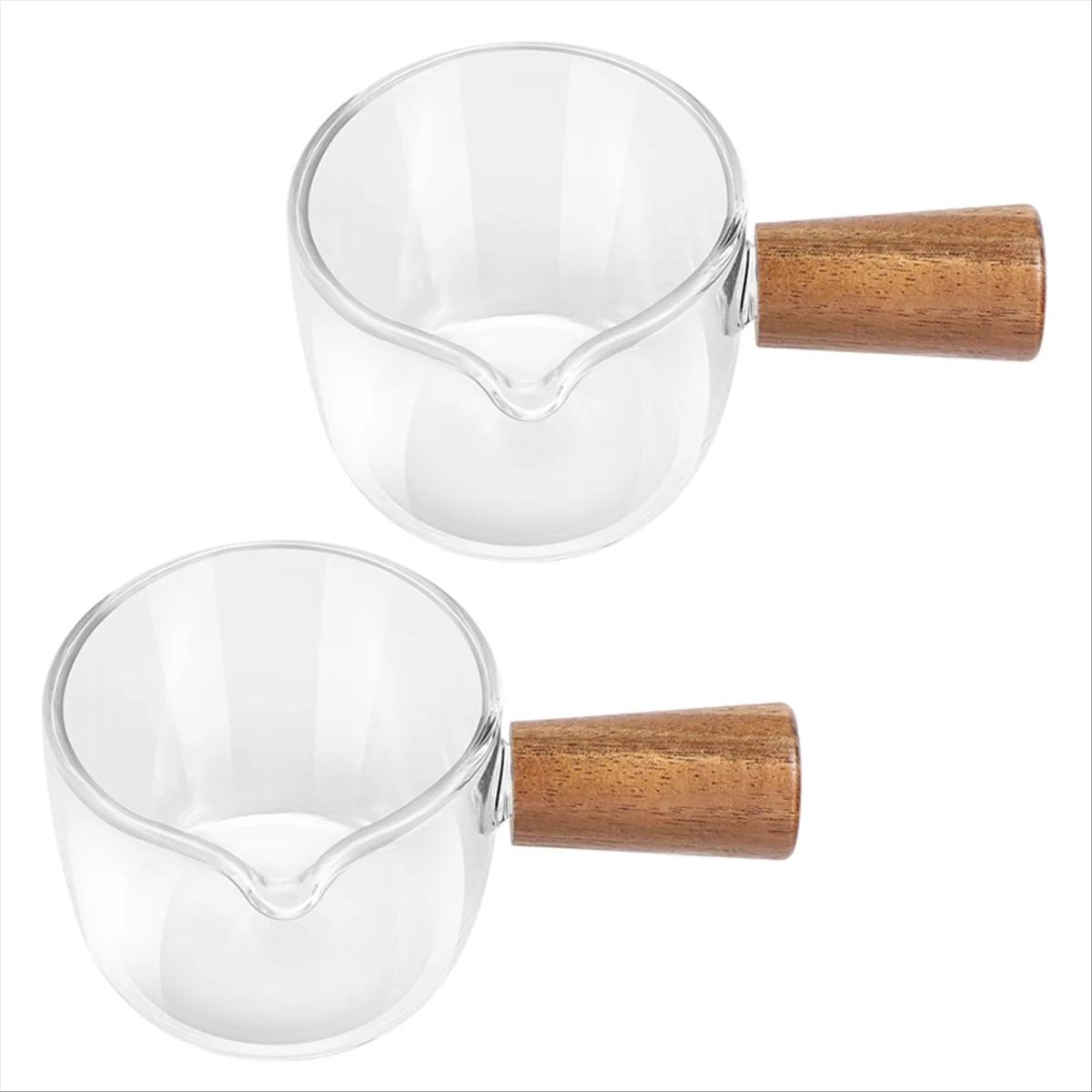 Crémier en verre transparent avec manche en bois, mini pichet à café et à lait, 2 pièces 50ml, conte