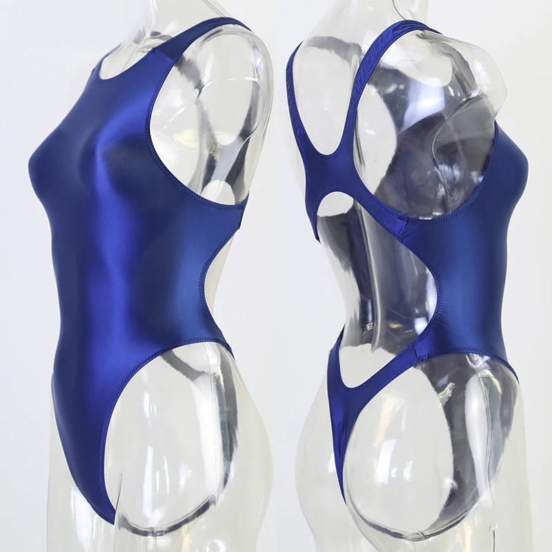 Maillot de bain une pièce en satin brillant pour femme, justaucorps sexy, bikini taille haute, strin
