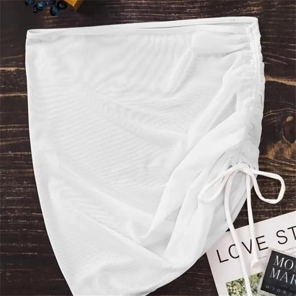 Nouveau Maillot de bain translucide jupe de plage maille cordon solide gaze jupe à volants surjupe b