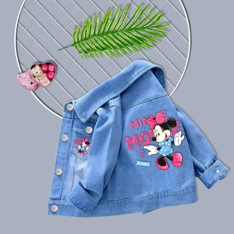 Veste en jean Minnie Mouse pour petites filles, manteau de printemps et d'automne, vêtements d'extér