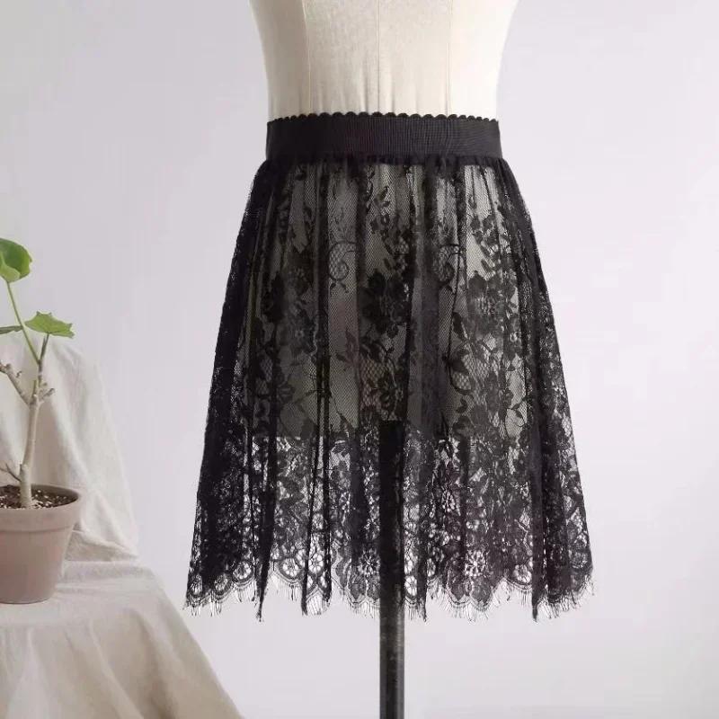 2 longueur élégante jupe noire dentelle blanche transparente longue jupe en Tulle dames élastique ta