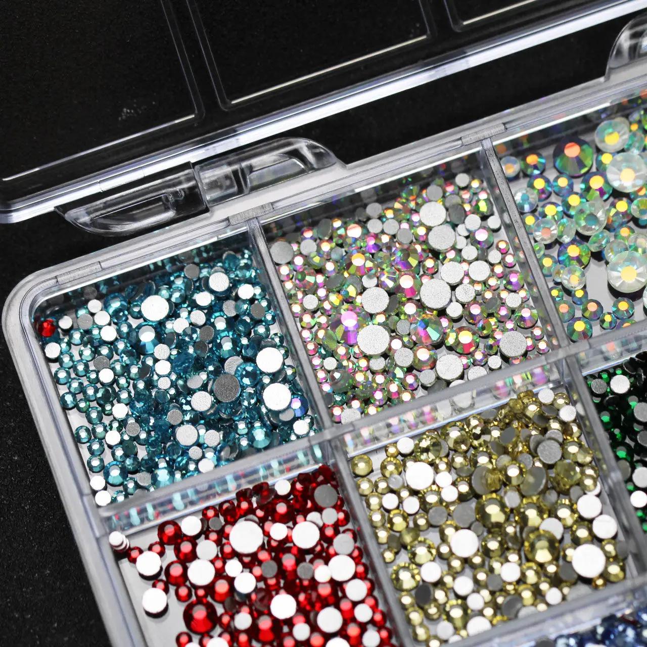 Breloques pour ongles en strass colorés scintillants, 12 grilles/1 boîte, 1-5mm, Mini AB/couleur rou