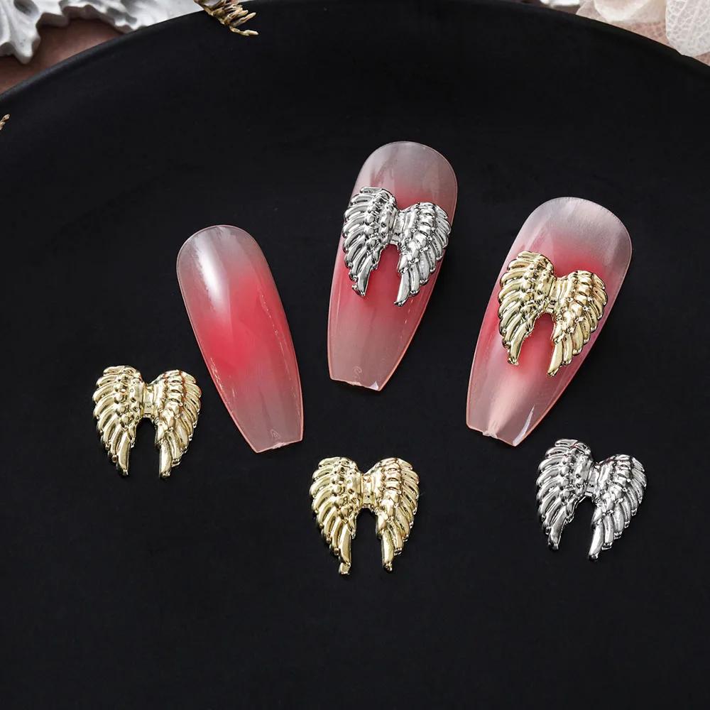 Ailes d'ange en métal pour décoration d'ongles, 20 pièces, or et argent, breloques pour Nail Art, ma