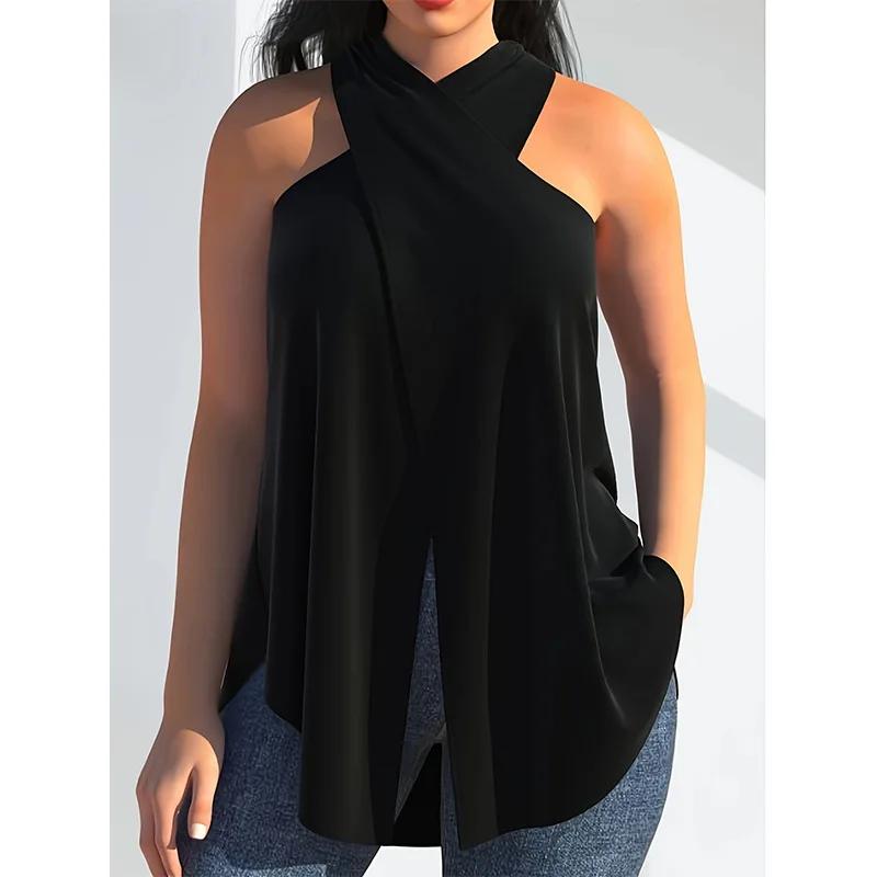 T-shirt sexy pour femmes, grande taille, nouveau modèle d'été, col suspendu, coupe ample, irrégulièr