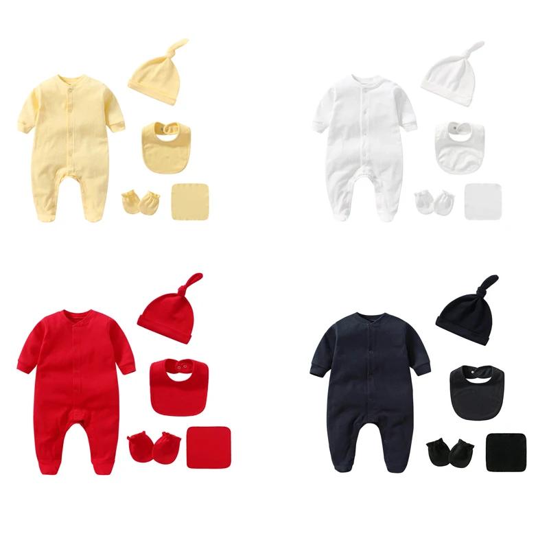 Ensemble pour nouveau-né garçon et fille, 100% coton, manches longues, couleur unie, barboteuse, cha