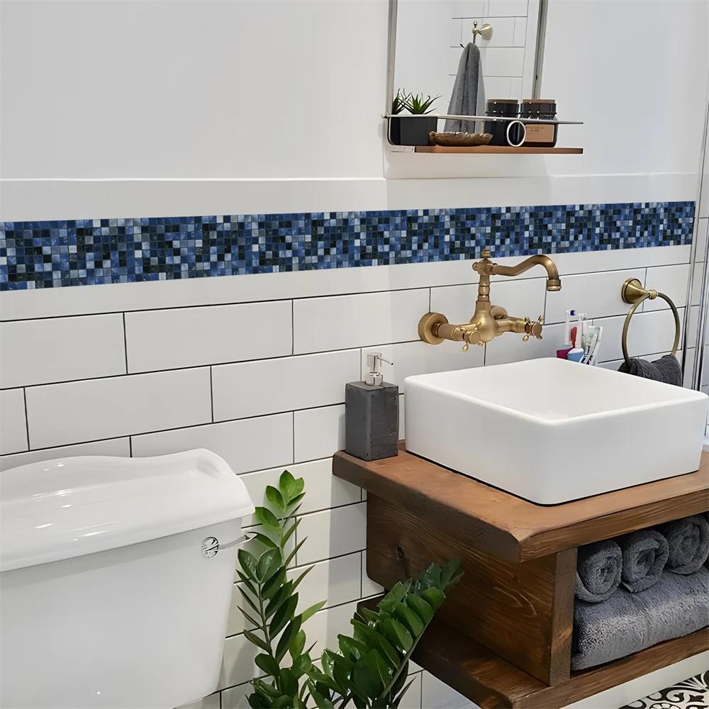 Mosaïque salle de bain taille ligne Stickers muraux imperméable Peel & Stick Art dosseret cuisine bu