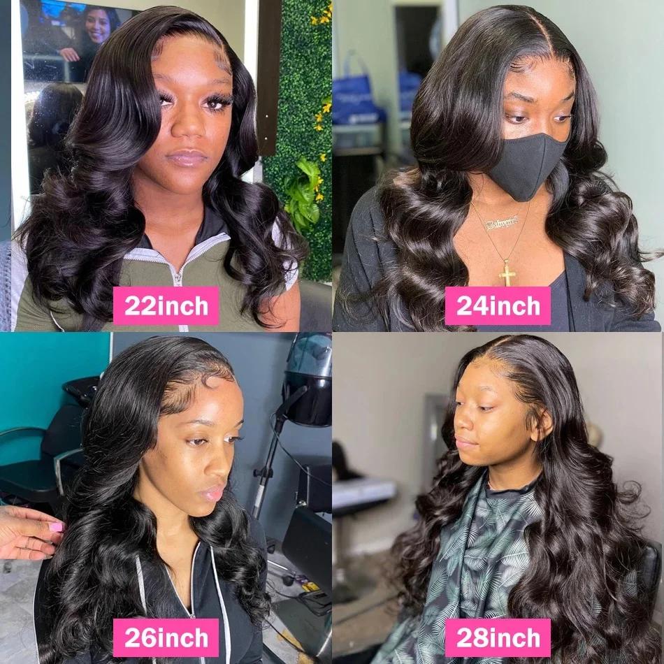 Perruque Full Lace Wig Body Wave Brésilienne Naturelle, 34 Pouces, Pre-Plucked, Transparent, Bling,