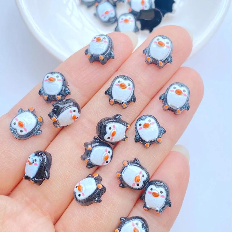 50pcs nouveau mignon 9mm résine Mini pingouin série dos plat pierre Figurines bricolage mariage Scra