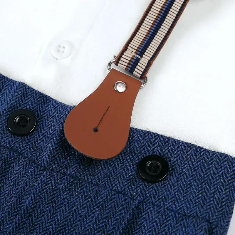 Vêtements de Style anglais pour bébé garçon, en coton, à manches longues, haut et bas, chapeau, gile