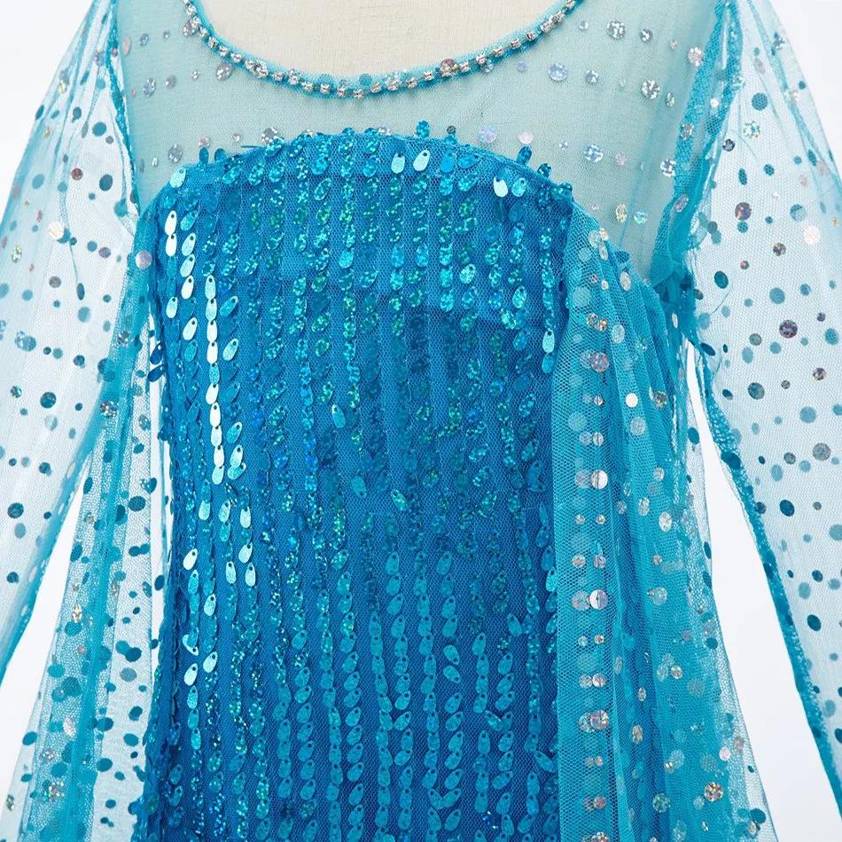 Robe de Cosplay Elsa à paillettes bleues pour enfants, Costume de princesse bleu élégant pour filles