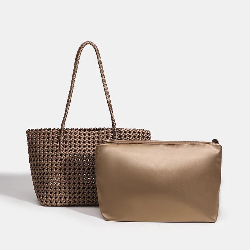Sac seau en Nylon pour femmes, sac à main à bandoulière tissé, fourre-tout de luxe de styliste, tail