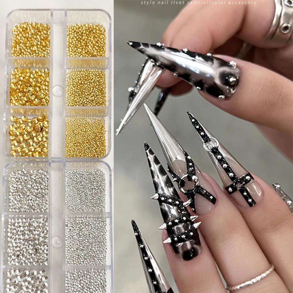 Micro perles de manucure rondes à dos plat, 3400 pièces, 0.8-3mm, taille mixte, Rivets demi-ronds, a