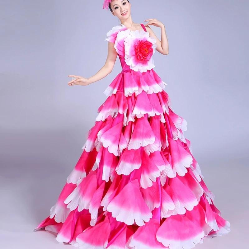 Robe de Flamenco 180/360/720 degrés, jupe gitane de danse moderne, robe à gros pétales pour femmes,