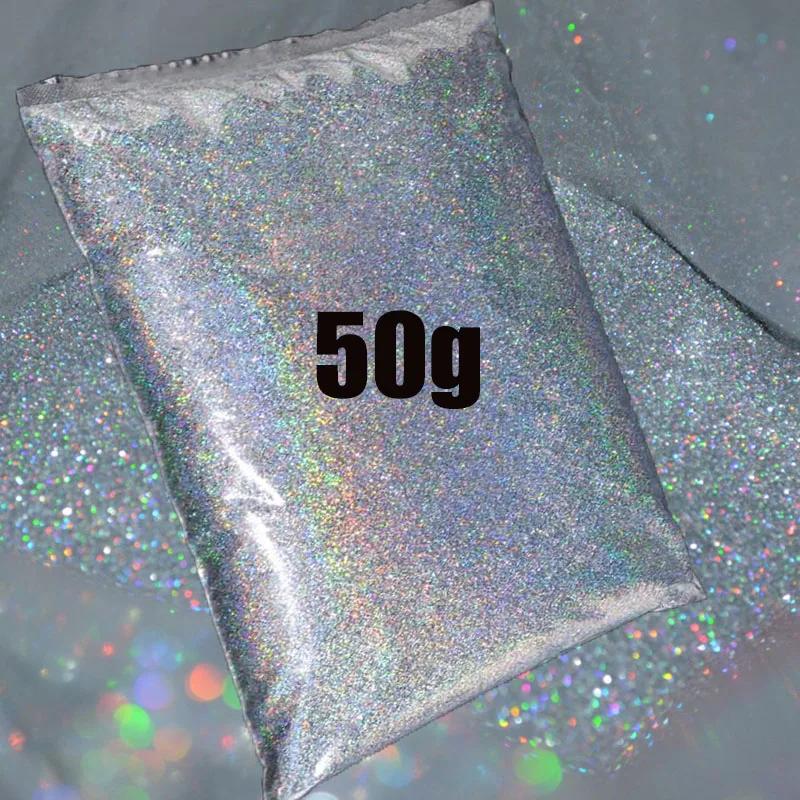 50g argent holographique paillettes poudre 0.2mm Laser argent/or Chrome poudre en vrac UV Gel vernis