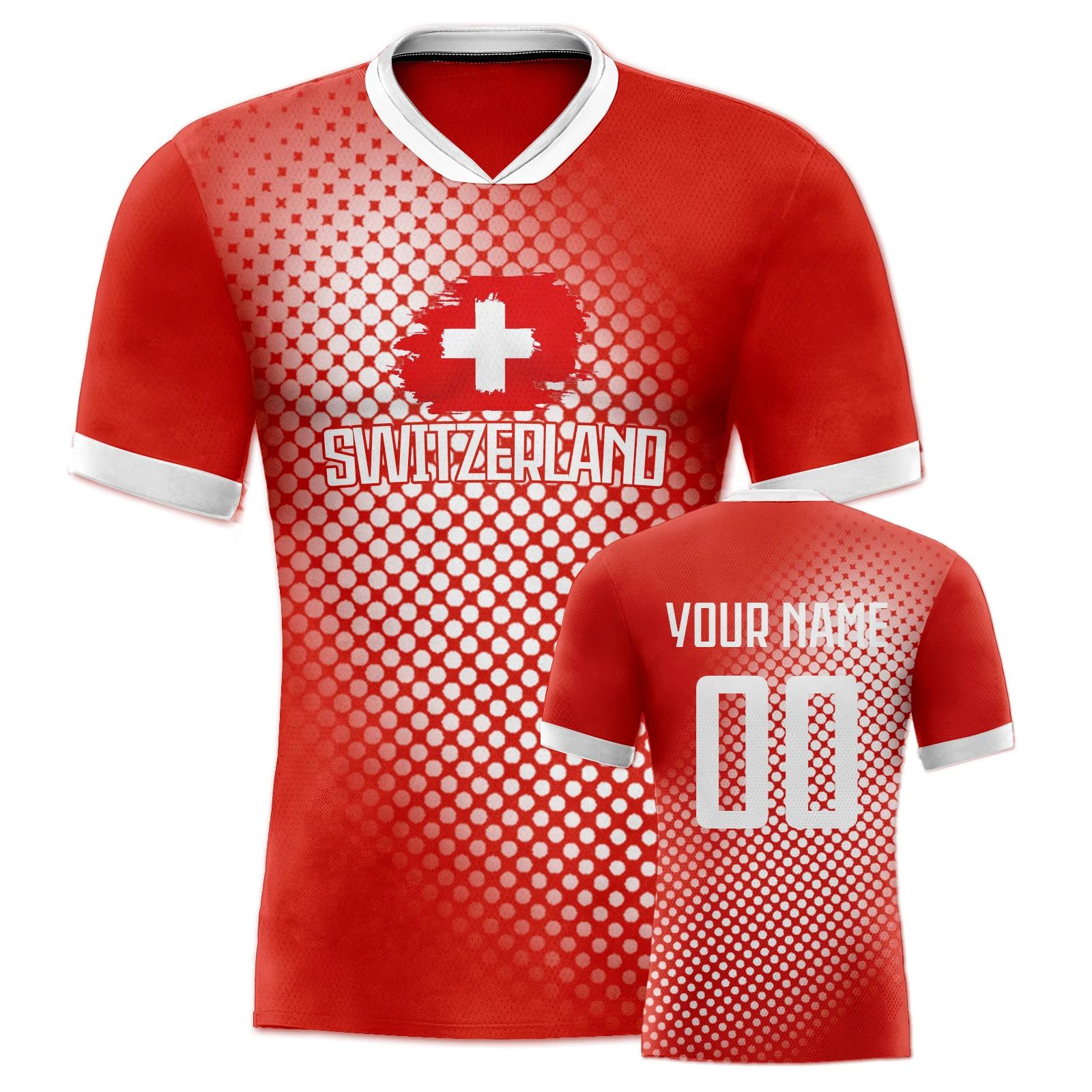 Maillot de Football de Suisse Personnalisé avec Nom et Numéro, Uniforme d'Entraînement pour Jeune Ad