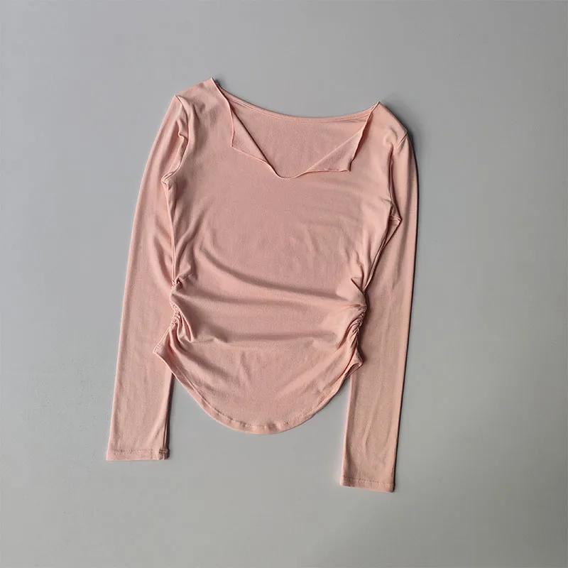 Haut de sport femme col V séchage rapide yoga course Pilates automne coupe couverte