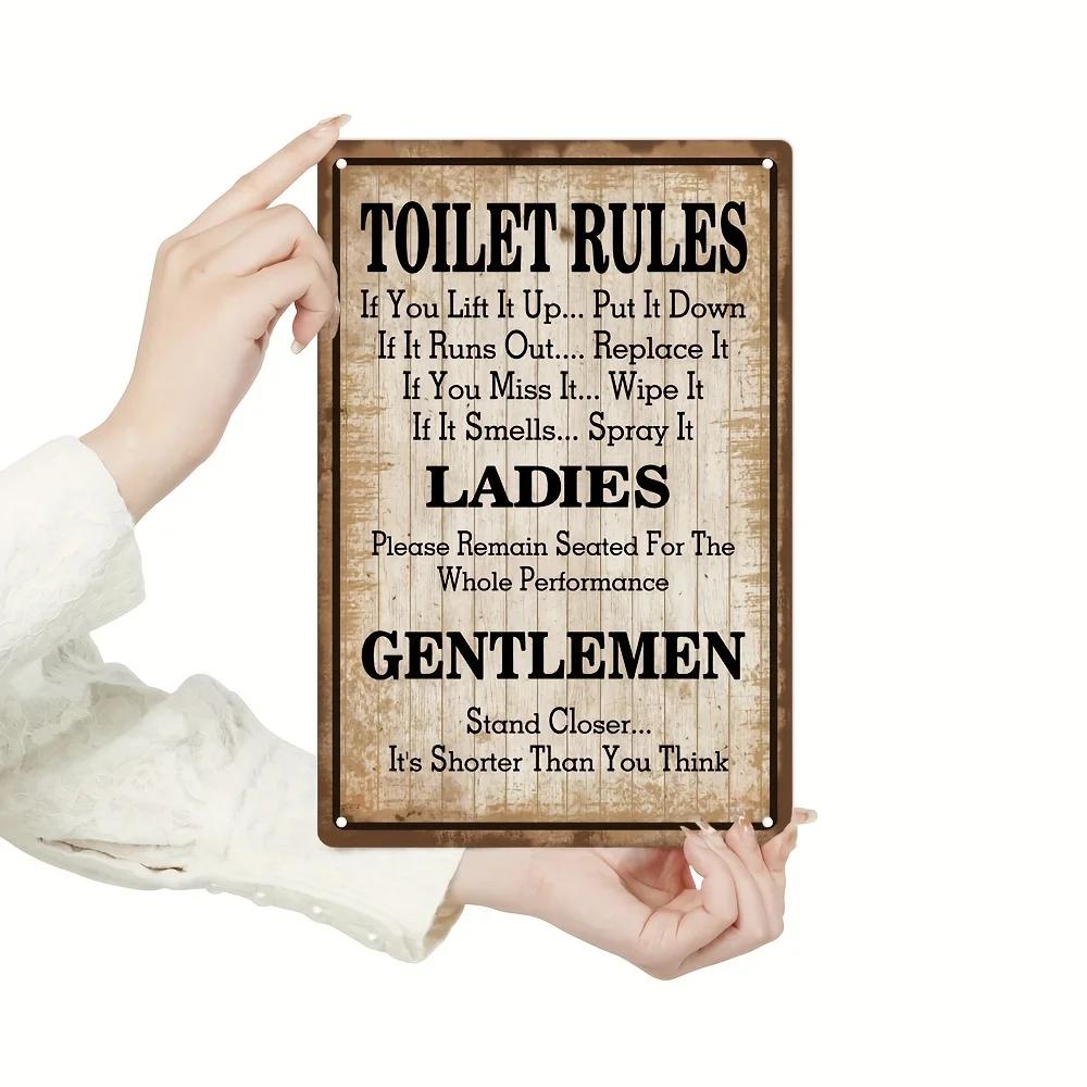 Putuo Decor-Plaque décorative vintage en métal, règles des toilettes, affiche murale en fer, peintur