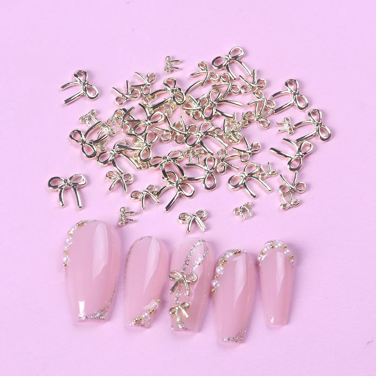 50 pièces mélange Multi taille 3D or nœud papillon breloques pour ongles en métal arc alliage Nail A