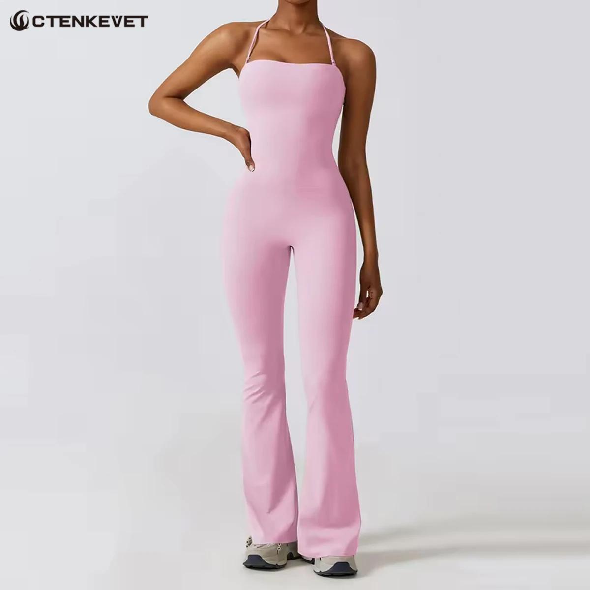 Combinaison de Yoga sans Manches Femme - Salopette Sport Dos Nu Évasée pour la Gym Tenue de Sport Feminine