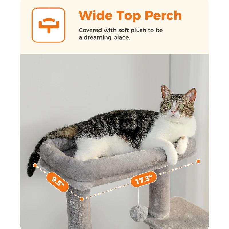 Arbre à chat avec perchoir supérieur, tour pour chat avec hamac en peluche, étagères pour chat, pomp