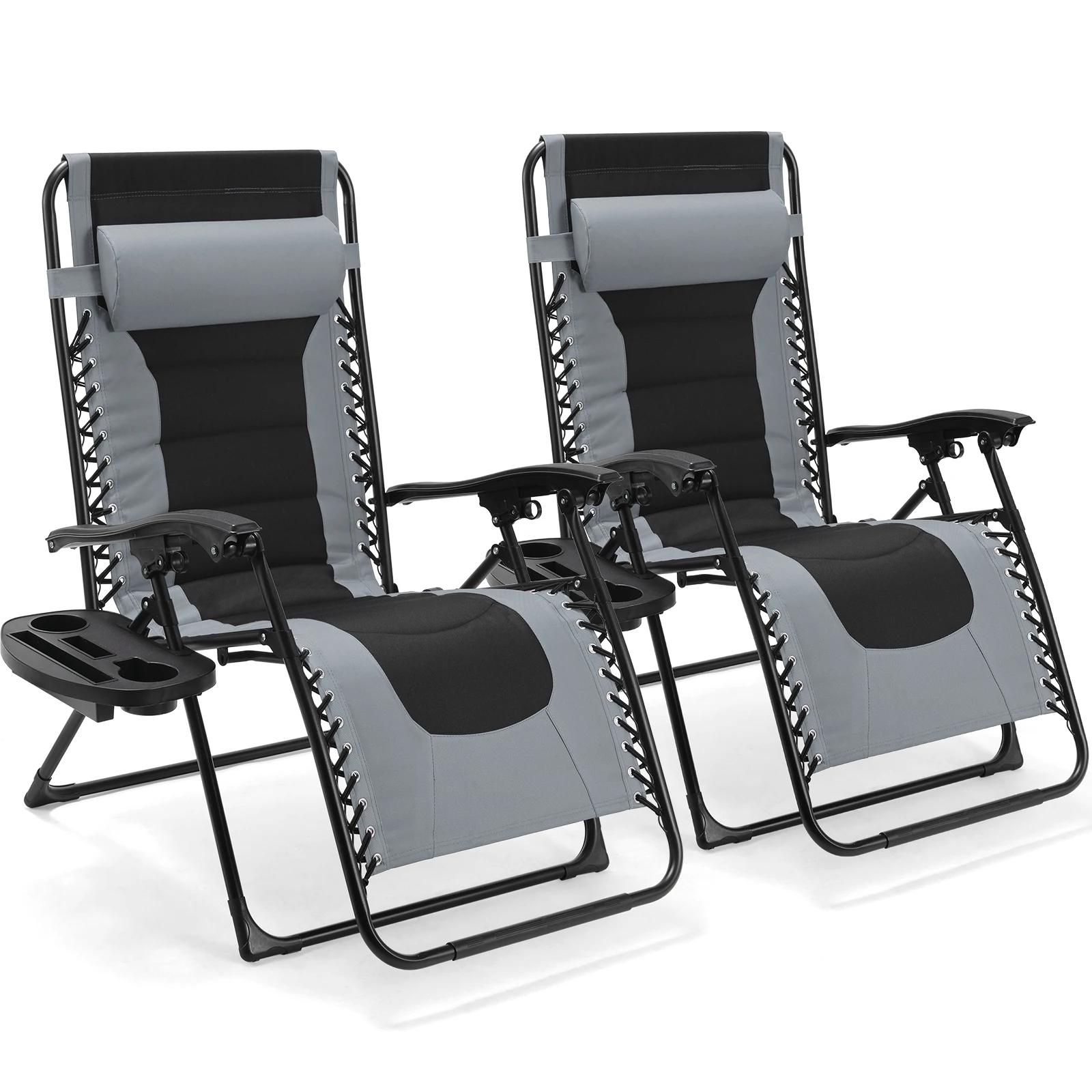 Chaise zéro gravité rembourrée, ensemble de 2 chaises inclinables pliables pour l'extérieur, chaise