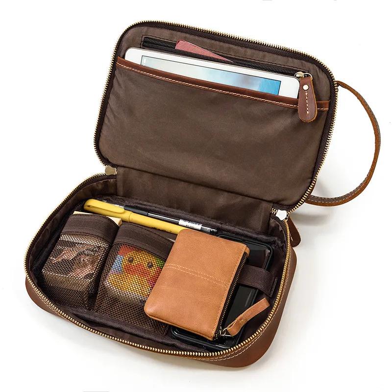 Petit sac de voyage de bonne qualité, portefeuille de voyage en cuir Crazy Horse, sac de rangement,
