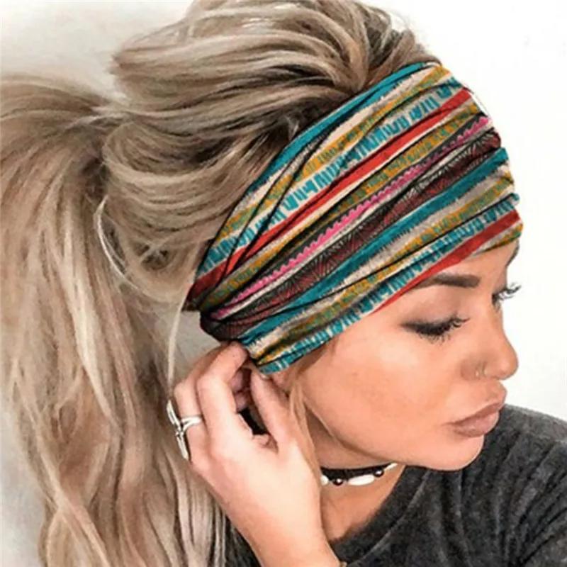 Bandeau turban boho fleur imprimé vintage - Accessoire cheveux femme élastique doux coton bandana