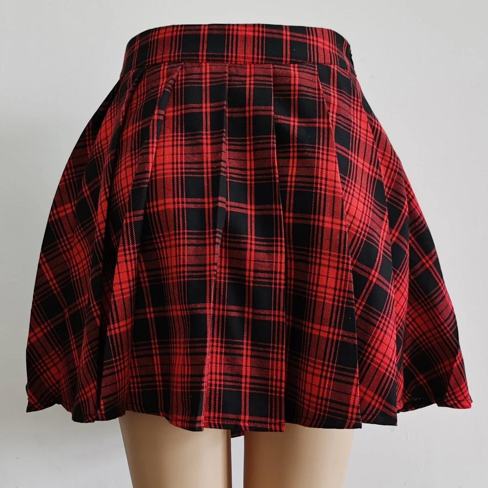 Gothique doux femmes jupe plissée mode Plaid Mini taille haute Chic jupe Kawaii été décontracté dame
